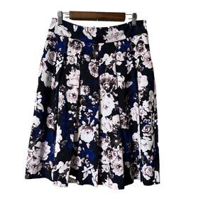 Covington Women's Skirt Blue Floral Sz 12 Pleated Blue Pink Pockets